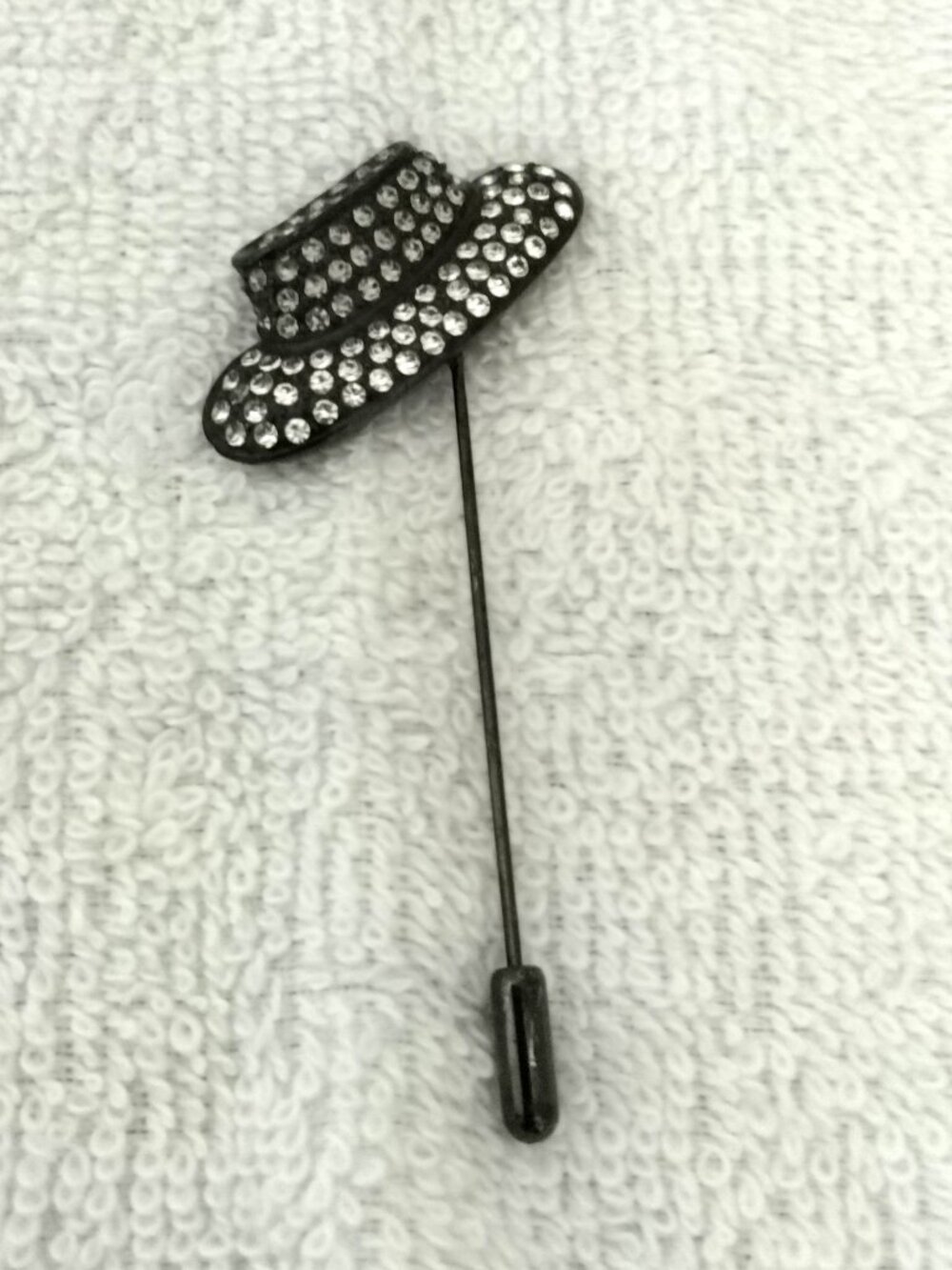 Black Hat Pin with Clear Stones – 3" Vintage Style